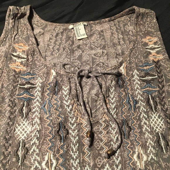 Forever 21 Boho Tribal Embroidered Tank Crop Top - Picture 2 of 12